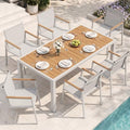 Outdoor Dining Set, 7 Piece Aluminum Patio Table and Chairs Set, All Weather Patio Dining Furniture Set with Umbrella Hole for Backyard, Deck, Poolside (White-Teak) by Oasbira