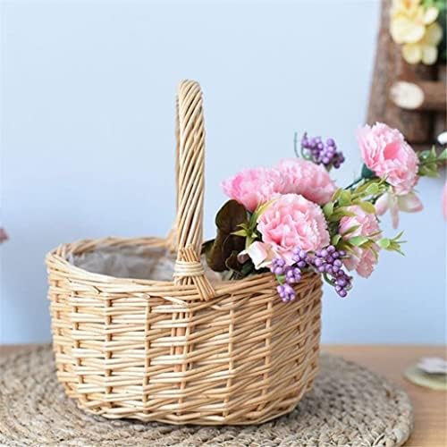 Basket Park Picnic Woven Rattan Picnic Storage Holder Baskets Wicker Handwoven Fruit Willow Braided Basket Camping Outdoor Decor - Image 3