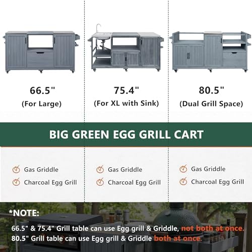 Merax 80.5" Outdoor Kitchen Island for Big Green Egg& Blackstone Griddle,Solid Wood Grill Cart Table with Stainless Steel Top,Drawer for Large Big Green Egg and 21"/28" Blackstone Griddle,Grey Blue - Image 4