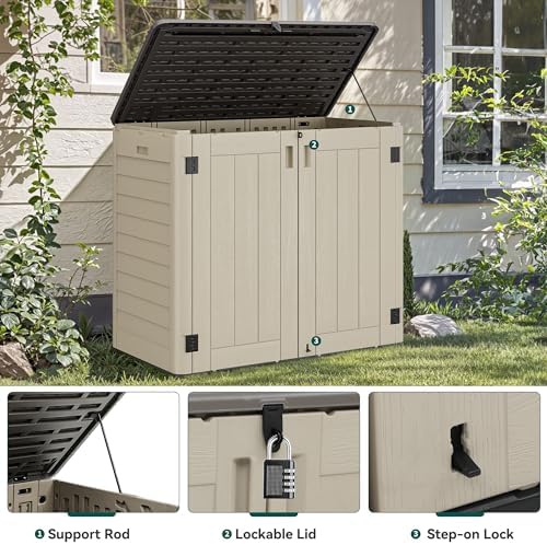 YITAHOME 30 cuft Outdoor Storage Shed w/o Shelf, Horizontal Storage Cabinet for Garden Tool, Waterproof Storage Shed Plastic for Garage, Resin Pool Storage, Easy to Assemble, Khaki & Brown - Image 4