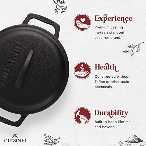 Cuisinel Cast Iron Dutch Oven - 3-Quart Deep Pot + Lid + Pan Scraper + Handle Covers - Large Pre-Seasoned Cooker for Baking Bread, Soup, Frying - Indoor/Outdoor - BBQ Cookware. PFAS and PFOA-free - Image 3
