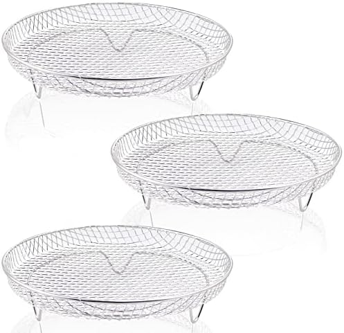 8 inch Air Fryer Racks, Air Fryer Universal Accessories, Baking Rack,Round Stackable Grill, Food-Grade Stainless Steel Kitchen Household, Fit all 4.2QT - 5.8QT air fryer,Oven - 3 Pack by PMIIO