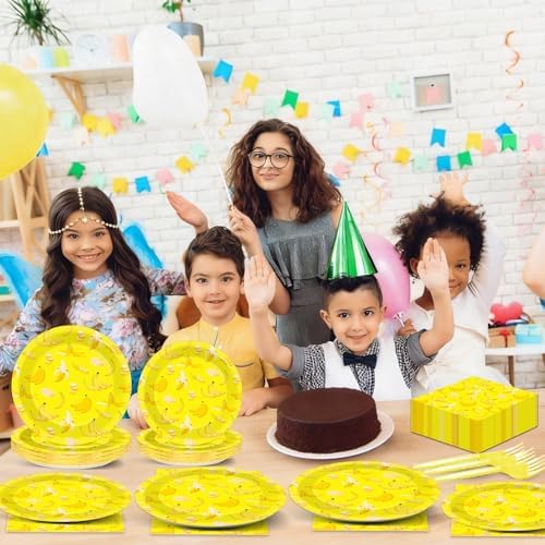 96PCS Banana Party Paper Plates and Napkins Banana Themed Party Decorations Yellow Fruit Napkins and Forks for yellow fruit Birthday Gatherings Decorations - Image 5