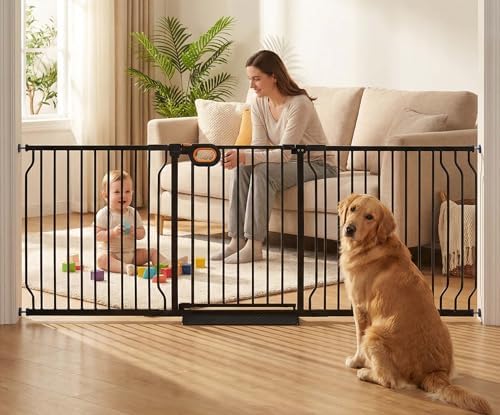 76.4-85.5 Inch Extra Wide Baby Gate Pressure Mounted for Stairs Doorways by COSENDBABYGATE