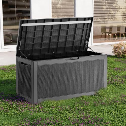 Deck Box 170 Gal Waterproof Outdoor Storage Patio Organizer Black - Image 3