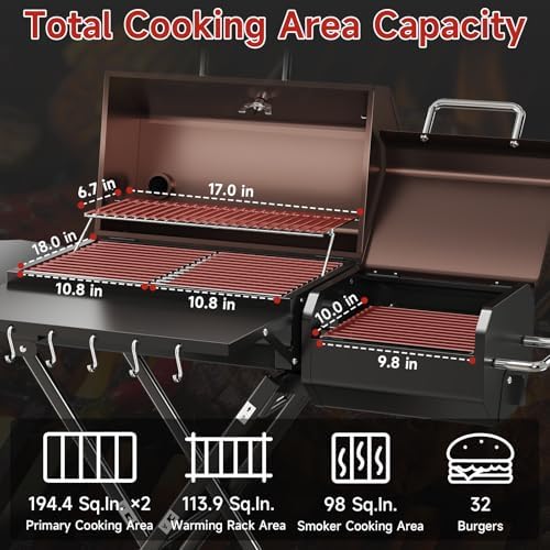 Portable Charcoal Grill with Smoking Function, Foldable Suitcase Design with Wheels, Multi-Tier Storage Rack & Waterproof Cover for Outdoor BBQ Parties (Khaki) - Image 4