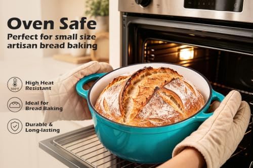 Leonyo 4-Quart Enameled Cast Iron Dutch Oven Pot with Lid, Lake Green - Image 7
