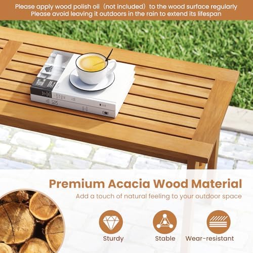 Tangkula 6 Pieces Patio Acacia Wood Dining Set, Outdoor Rectangular Table with 1.97” Umbrella Hole, Bench and Cushioned Chairs for 6, for Deck, Yard and Poolside - Image 5