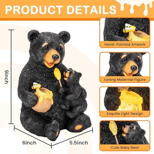 GIGALUMI Solar Garden Statues Bears 9" Black, Yard Decorations Outdoor - Image 3