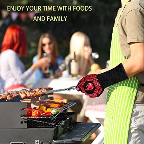 BBQ Gloves 1472F Heat Resistant Non-Slip Silicone 13.8in (Red) - Image 6