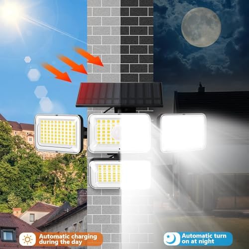 Solar Lights Outdoor, 288 LED 2800LM Motion Sensor Outdoor Light with Remote Control, 4 Heads IP65 Waterproof Solar Flood Security Lights for Outside Patio Wall -4PACK - Image 5