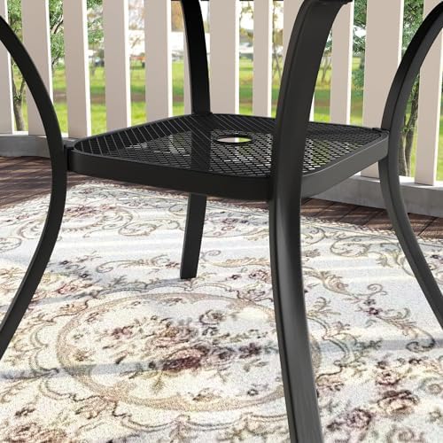 VICLLAX 7 Pieces Patio Dining Set, Outdoor Furniture Set Includes 47.2" Round Patio Table and 6 Patio Sling Chairs, Black Tabletop and Blue Fabric - Image 6