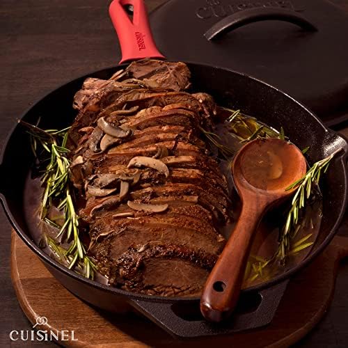 Cuisinel Cast Iron Skillet with Lid - 12"-inch Pre-Seasoned Covered Frying Pan Set + Silicone Handle & Lid Holders + Scraper/Cleaner - Indoor/Outdoor, Oven, Stovetop, Camping Fire, Grill Safe Cookware - Image 6