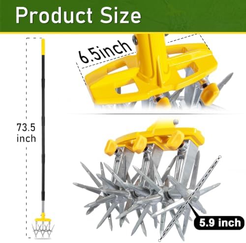 Rotary Cultivator Garden Tool with Extra-Large Tines, 74-Inch Long Handle Manual Tiller Cultivator, Heavy-Duty Rotary Hand Tiller for Soil Mixing, Reseeding Grass, Gardening, Lawn Care - Image 2