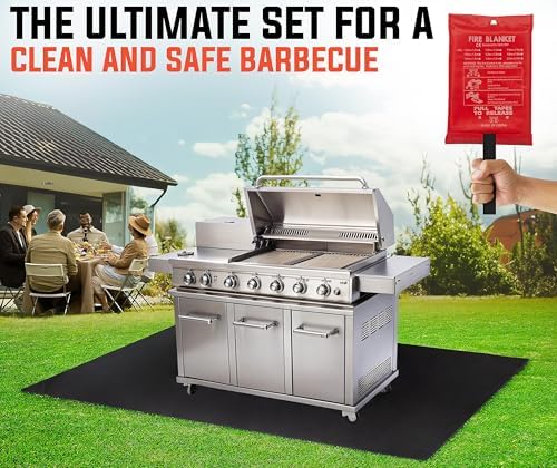 Under Grill Fire Pit Mats for Outdoor Grill Deck Protector - Black Under BBQ Grill Mat w/Fire Blanket & Corner Weights, Double-Sided Fireproof Design, Heat Resistance Up to 2000°F (48x90) - Image 4
