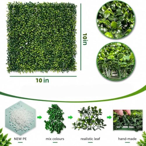 Bybeton Artificial Grass Wall Panel,10"x 10"(12Pcs) Boxwood Faux Green Wall Panels for Interior Wall, Backdrop Wall,Garden Wall and Indoor Outdoor Plant Wall Decor - Image 5