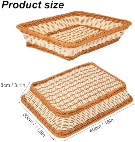 4 Pack 16 inch Poly Wicker Baskets, Two Color Large Wicker Baskets Storage, Rustic, Durable & Easy-Cleaning Bread baskets, for Home, Restaurant & Hotel Use - Image 2