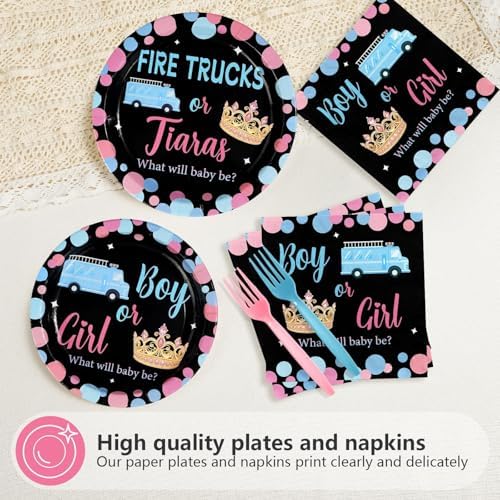96 Pcs Fire Trucks or Tiaras Gender Reveal Party Decorations Serves 24 - Image 3
