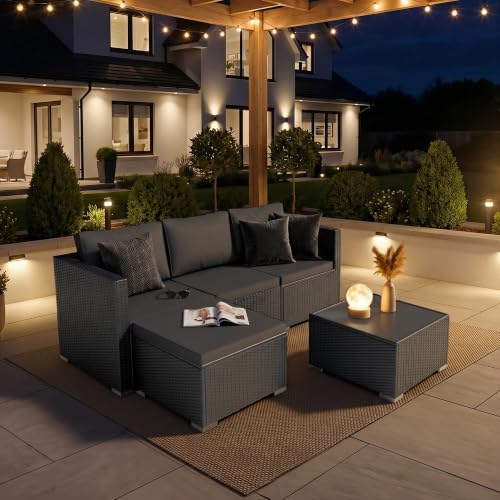 Patio Furniture Set - All-Weather -5 Piece Outdoor Patio Conversation Couch Sets, Modular Wicker Rattan Sectional Sofa for Garden, Patio, Poolside, Backyard, Balcony, Porch,Medium Gray - Image 6