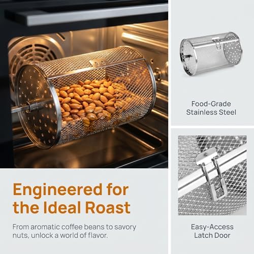 Stainless Steel Rotisserie Grill Roaster Drum Oven Basket Oven Roast Baking Rotary for Peanut Dried Nut Coffee Beans BBQ 5.51 x 10.43 inch - Image 6