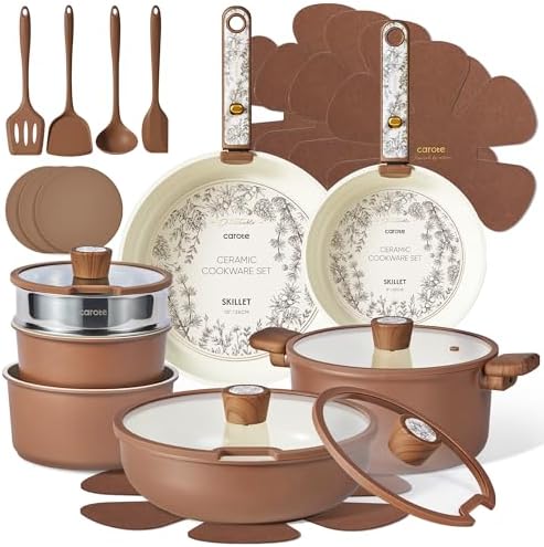 CAROTE 25pcs Ceramic Cookware Sets, Nonstick Pots and Pans Set Non Toxic by CAROTE