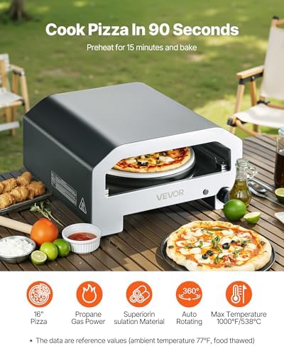 VEVOR 16 in Outdoor Pizza Oven, Auto Rotating Propane Gas Pizza Ovens, Portable Pizza-Cooker with Electric Rotate Pizza-Stone, Carry Bag, Propane Pizza Maker For Outside Backyard Patio Camping, Black - Image 2