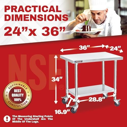 DuraSteel 24x36 NSF Stainless Steel Cart - Heavy Duty Rolling Food Prep Table with Undershelf - Metal Utility Cart for Commercial Restaurant Kitchen, Laundry, Outdoor Portable BBQ Grill - Image 3