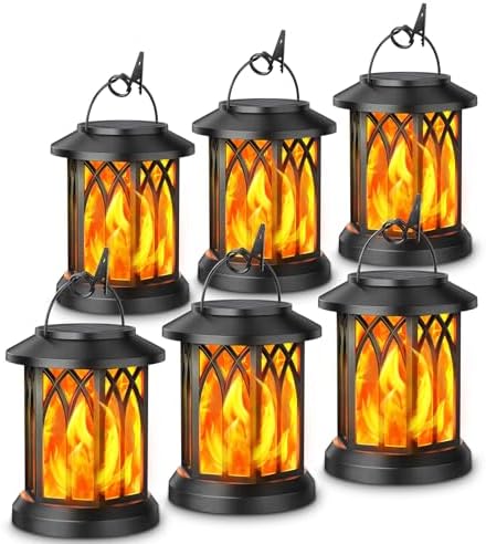 KOOPER 6 Pack Solar Lantern Outdoor Lights, Upgraded Flickering Flame Solar Lanterns Outdoor Waterproof, Auto ON/OFF Lanterns Decorative Outdoor, Hanging Lantern for Yard Patio Lawn Table Garden Decor by KOOPER