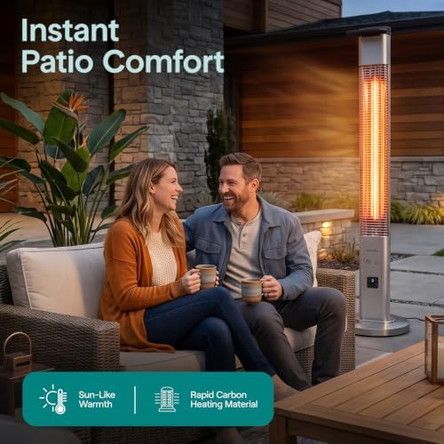 SereneLife Outdoor Electric Patio Heater - 1500W High-Efficiency Infrared Heating, Remote Control Standing Heater with Aluminum Reflector, Waterproof Design, IP65 Approved, Quiet Operation - Image 2