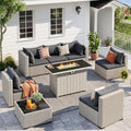 Outdoor Patio Furniture Set with Fire Pit 8 Pcs Wicker Sectional Sofa Black by UDPATIO