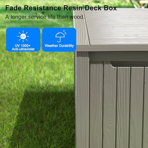 PatioZen 180 Gallon Deck Box,Resin Outdoor Storage Box with Lockable for Patio Furniture, Pool Accessories, Garden Tools Waterproof Outside Storage Box (Grey) - Image 4