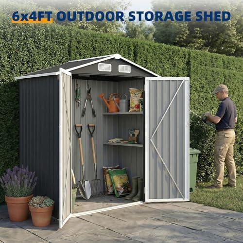 UDPATIO 6x4 FT Metal Storage Shed,Outdoor Shed,Garden Shed for Patio,Grey - Image 4