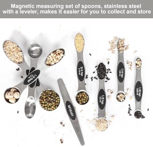 Magnetic Measuring Spoons Set Stainless Steel with Leveler-9pcs Stackable Metal Tablespoon Measure Spoon for Baking-Measuring Cups and Spoon Set Kitchen Gadgets Apartment Essentials Fits in Spice Jars - Image 3