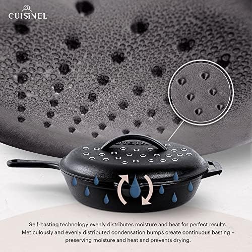 Cuisinel Cast Iron Skillet with Lid - 12"-inch Pre-Seasoned Covered Frying Pan Set + Silicone Handle & Lid Holders + Scraper/Cleaner - Indoor/Outdoor, Oven, Stovetop, Camping Fire, Grill Safe Cookware - Image 4