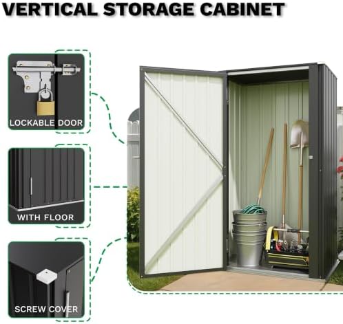 Patiowell 22 Cuft Storage Shed, Metal Vertical Storage Cabinet, Black - Image 4