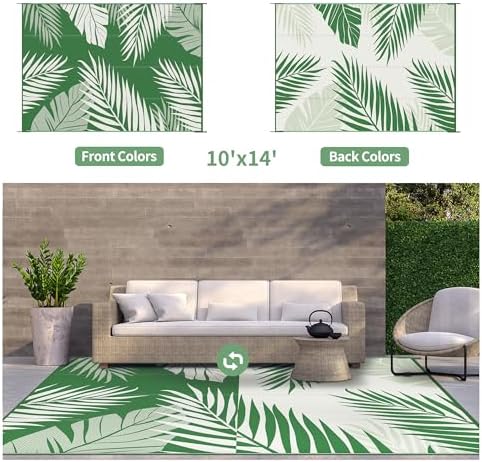 GENIMO Outdoor Rug, Waterproof Plastic Rugs 10'x14' for Camping Dark Green - Image 2