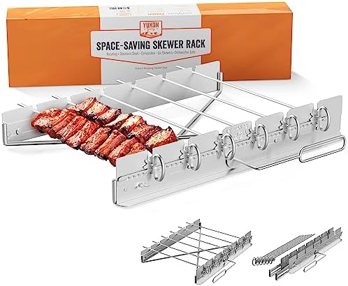 Yukon Glory Rotating Kabob Skewer Rack, Stainless, 6 Metal Skewers by YukonGlory