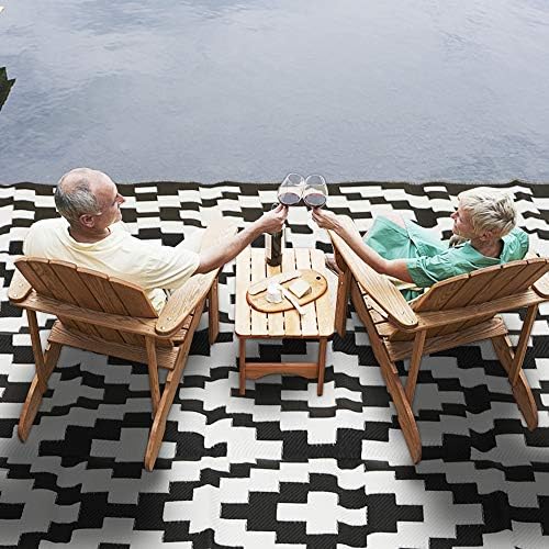 SAND MINE Waterproof Outdoor Rug 9x18 ft, Plastic Straw Rug, Modern Area Rug, Large Floor Mat, RV, Patio, Backyard, Deck, Picnic, Beach, Trailer, Camping (9' x 18', Black & White Lattice) - Image 6