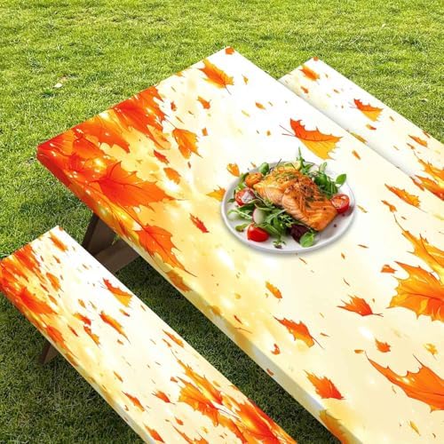 CAPSCEOLL Fitted Picnic Table Cover with Bench Covers 8ft - Fall Maple - Image 5