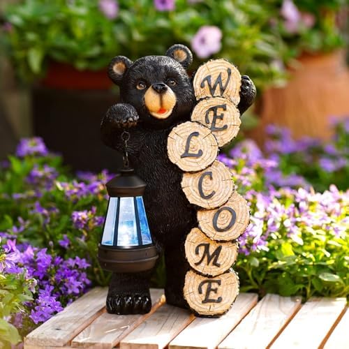 Qeeman Solar Bear for Garden Decor: Weatherproof Resin Statues by WELCOMETOQEEMAN