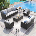 UDPATIO Patio Furniture Set, 6 Pieces Outdoor Furniture Sets with Rocking Swivel Chairs, Wicker Rattan Outdoor Conversation Set with Storage Table and Waterproof Covers for Backyard, Light Grey by UDPATIO