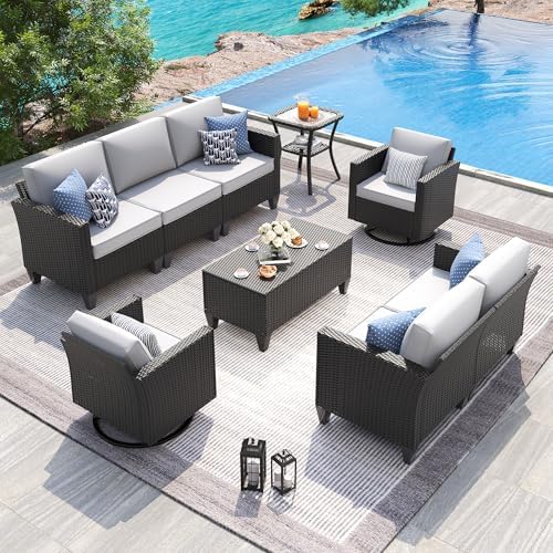 UDPATIO Patio Furniture Set, 6 Pieces Outdoor Furniture Sets with Rocking Swivel Chairs, Wicker Rattan Outdoor Conversation Set with Storage Table and Waterproof Covers for Backyard, Light Grey by UDPATIO