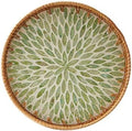 Round Rattan Tray with Mother of Pearl Inlay, Rattan Serving Tray with Wooden Base, Decorative Wicker Basket for Table Decor, Storage and Display of Coffee Bread Food Fruit (Leaf) by Kmelep