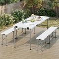 Polar Aurora Picnic Table Set with 2 Benches, 6 Feet Folding Camping Table Chair Set, Portable 3-Piece Outdoor Furniture with Wood Grain Top for Party, Picnic, Camping, Wedding (White) by PolarAurora