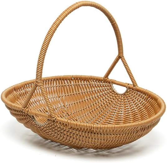 Plastic Imitation Rattan Woven Hand Basket Outdoor Picnic Picking Vegetables and Fruits Kitchen Living Room Egg Snack Basket (Brown2,33.5x27.5cm) by Unknown
