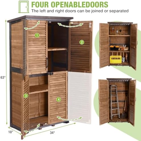 GUTINNEEN Outdoor Storage Cabinet Upgraded with Metal Frame Durable Storage Shed with Floor and Adjustable Shevels Waterproof Garden Tool Shed - Image 5