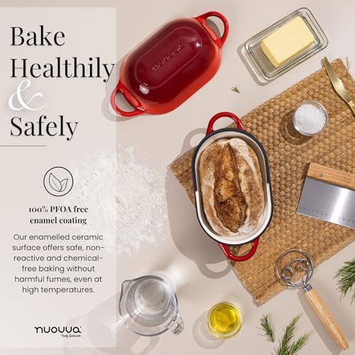 Dutch Oven For Sourdough Bread Baking – Enamelled Cast Iron Bread Loaf Pot – Oven Safe Non Stick Bread Pot – Rectangular, Red, 24cm x 16cm – by Nuovva - Image 6