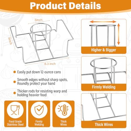 3 Pcs Grill Racks Set - 14-Slot Foldable Chicken Leg & Wing Rack, Rib Rack for Smoking, Beer Can Chicken Holder - Grilling Stainless Steel Accessories for Outdoor Smoker, Charcoal Grill, Oven - Image 4