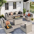 Outdoor Patio Furniture Set with Fire Pit 8 Pcs Wicker Sectional Sofa Grey by UDPATIO