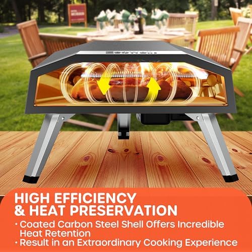 Outdoor Propane Gas Pizza Oven – 12" Camping Pizza Oven with Gas Regulator Cooks Pizza In 80-second, Propane Grill Reaches 930°F, with Pizza Stone/Peel/Cutter/Infrared Thermometer (12 Inches) - Image 3